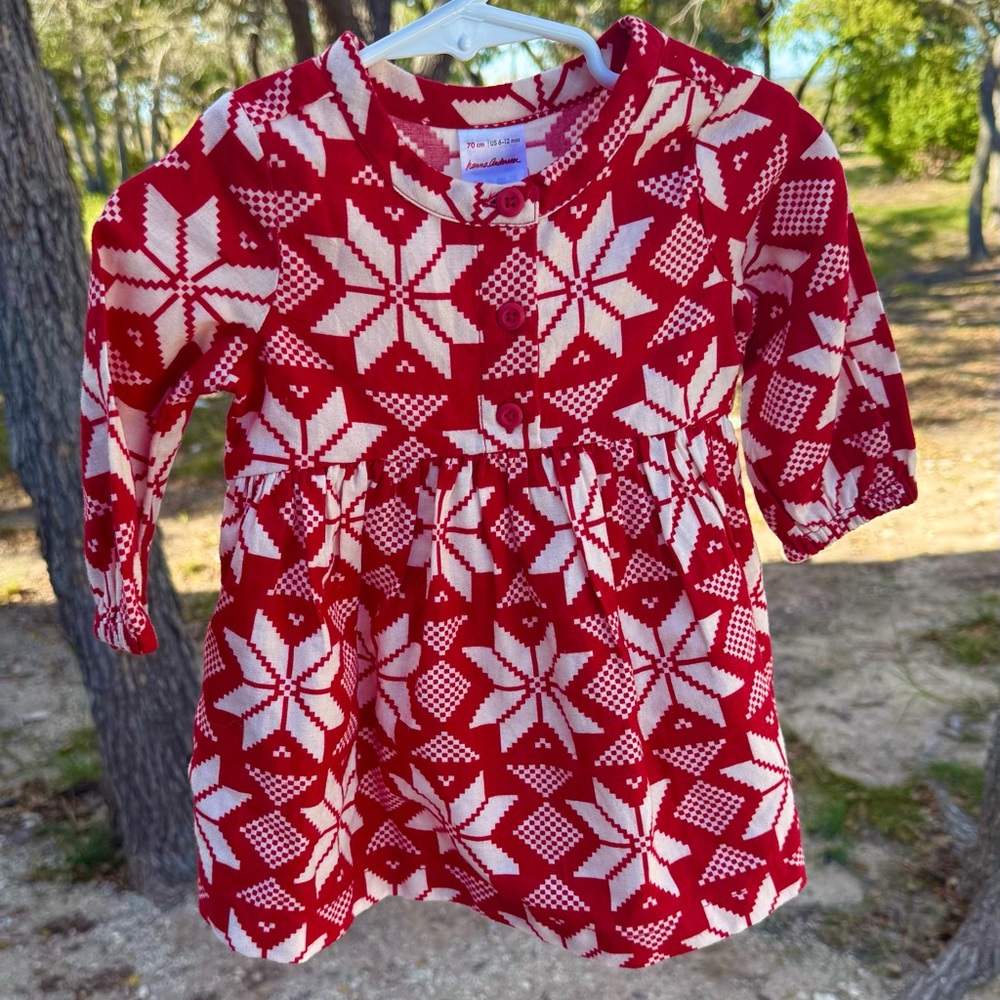Hanna Andersson Festive Red and White Snowflake Baby Dress 6-12M